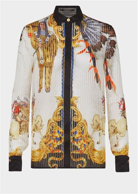 Versace Women Native American Silk Twill Shirt Dress  